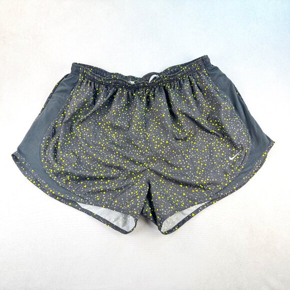 Nike Dri-FIT Running Shorts Womens Size XL, Black with Neon Green & Gray Print - Picture 1 of 6
